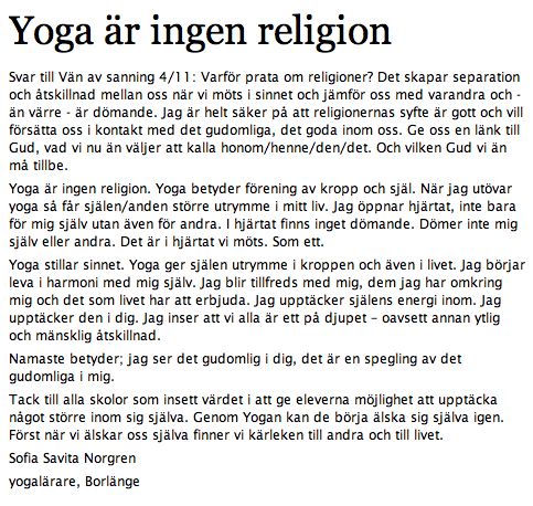 Yoga, ingen religion